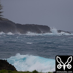北風で荒れる与那国島の海。この後、台風17号も発生して島に閉じ込められた…。^^;